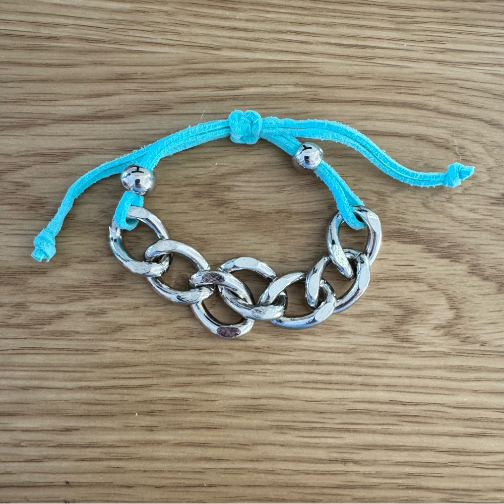 Chunky Silver Chain Bracelet with Blue Accent